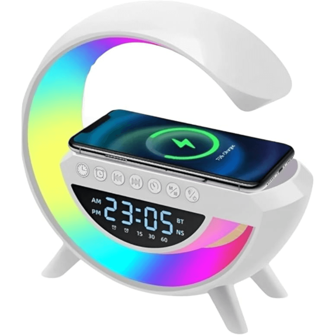 G Speaker Luminária com Relógio e Carregador Indução
