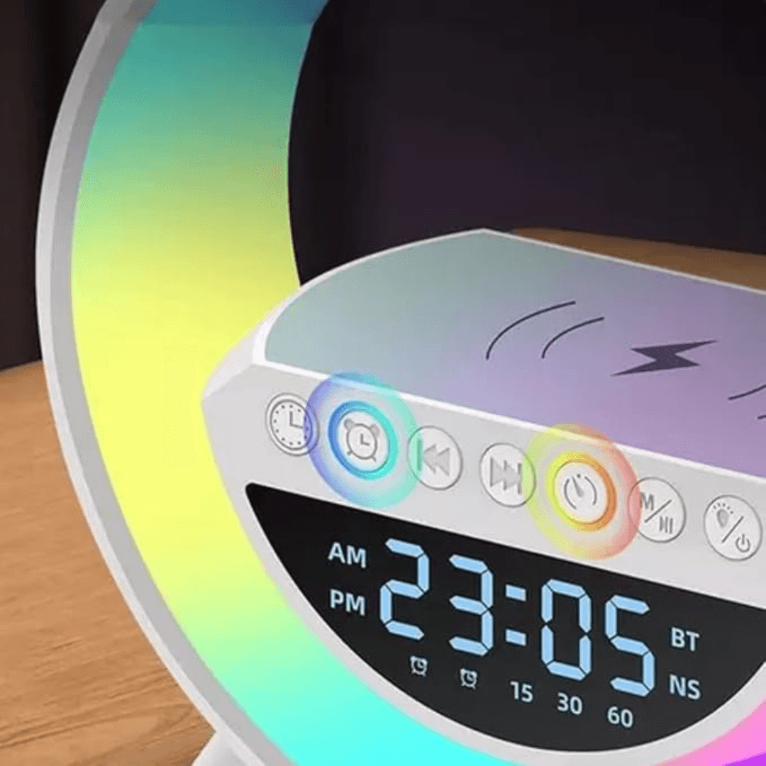 G Speaker Luminária com Relógio e Carregador Indução 3