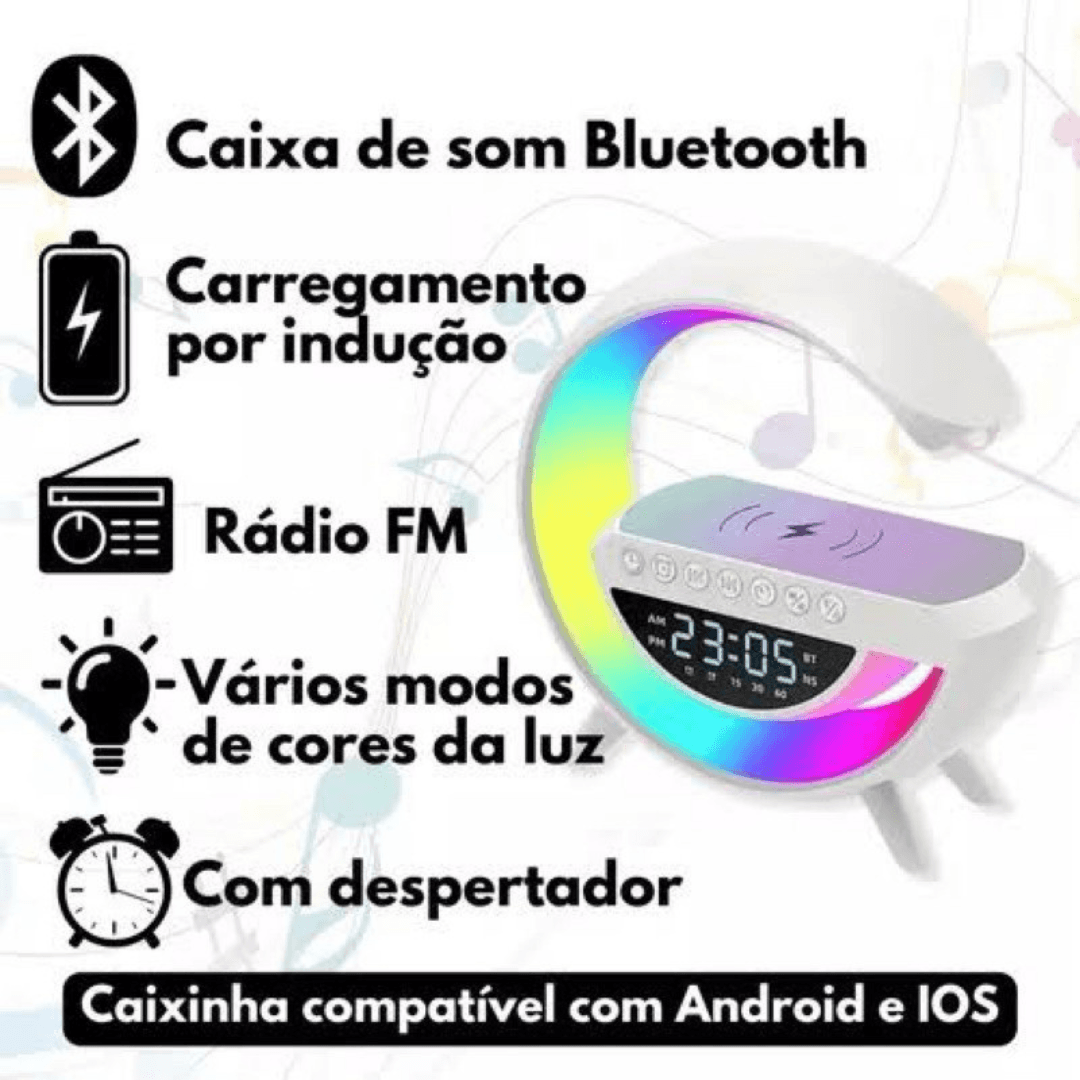 G Speaker Luminária com Relógio e Carregador Indução 2