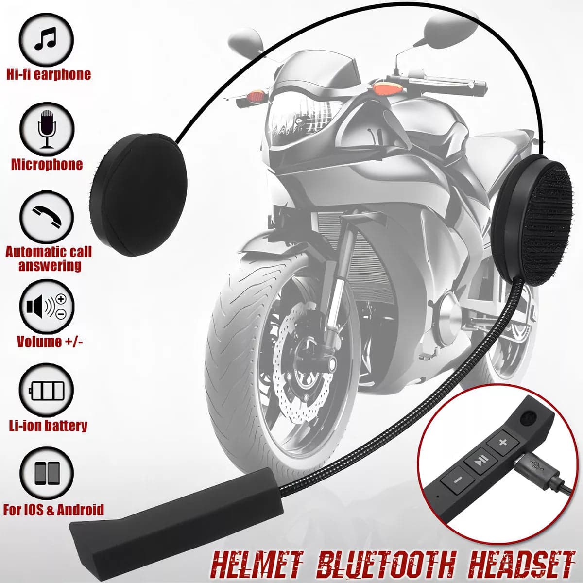 FONE OUVIDO CAPACETE MOTO sem Fio Bluetooth Hi-Fi Viva voz Gps Musicas 6