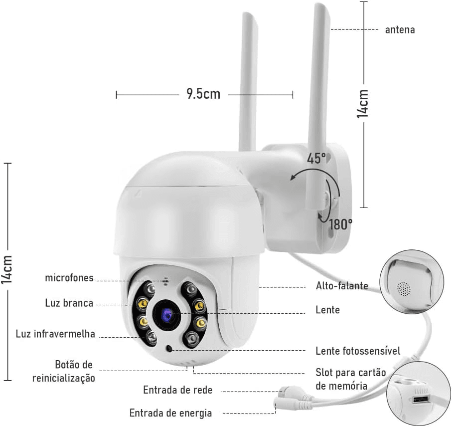 Câmera de Segurança com 2 Antenas p/ Wi-Fi FullHD 4