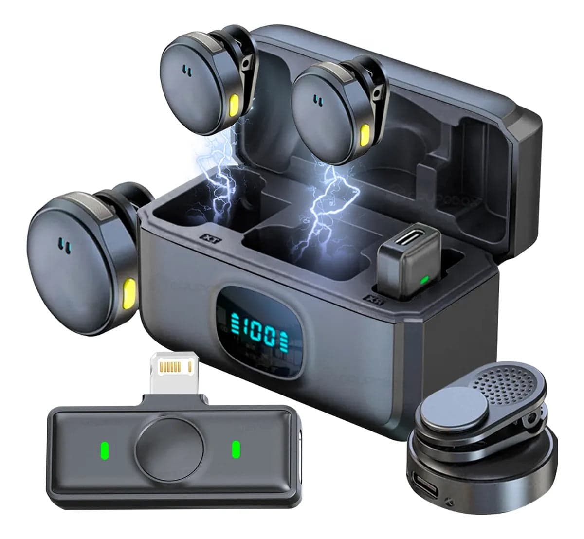 Microfone Lapela Duplo Sem Fio Magnético Anti Ruído - ON-2912 - (Cores Sortidas)