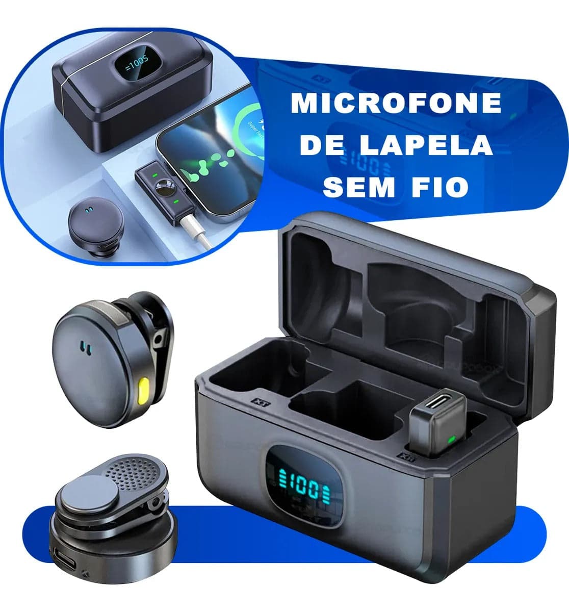 Microfone Lapela Duplo Sem Fio Magnético Anti Ruído - ON-2912 - (Cores Sortidas) 3