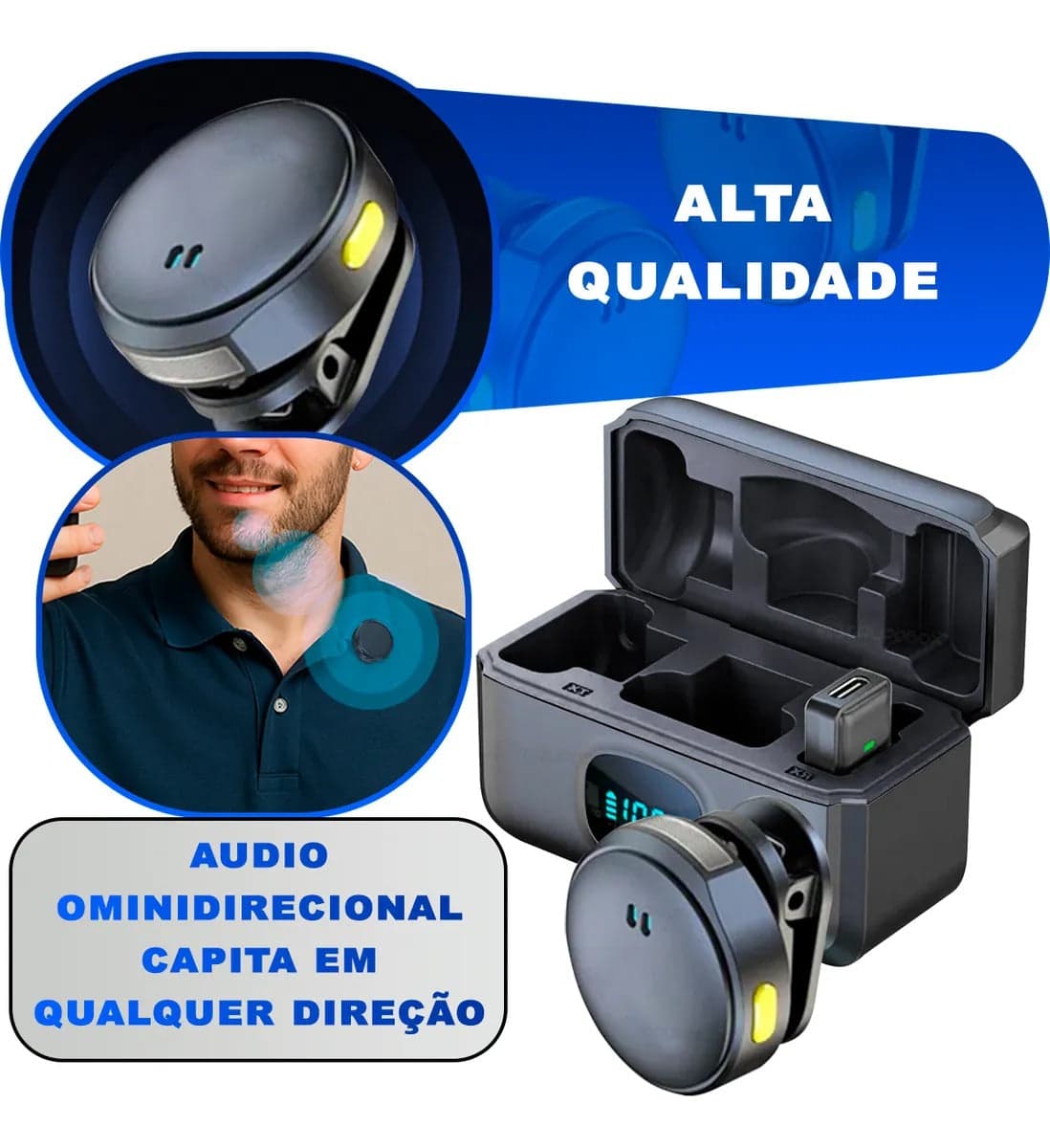 Microfone Lapela Duplo Sem Fio Magnético Anti Ruído - ON-2912 - (Cores Sortidas) 5