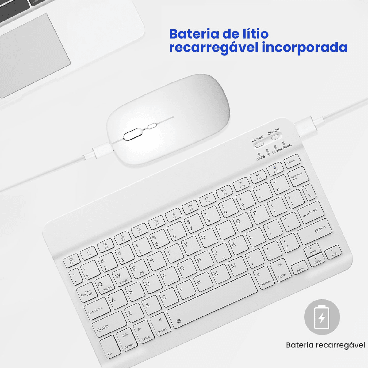 BRANCO - Kit Fone de Ouvido Bluetooth Tune 510 + Conjunto Teclado e Mouse Sem Fio 7