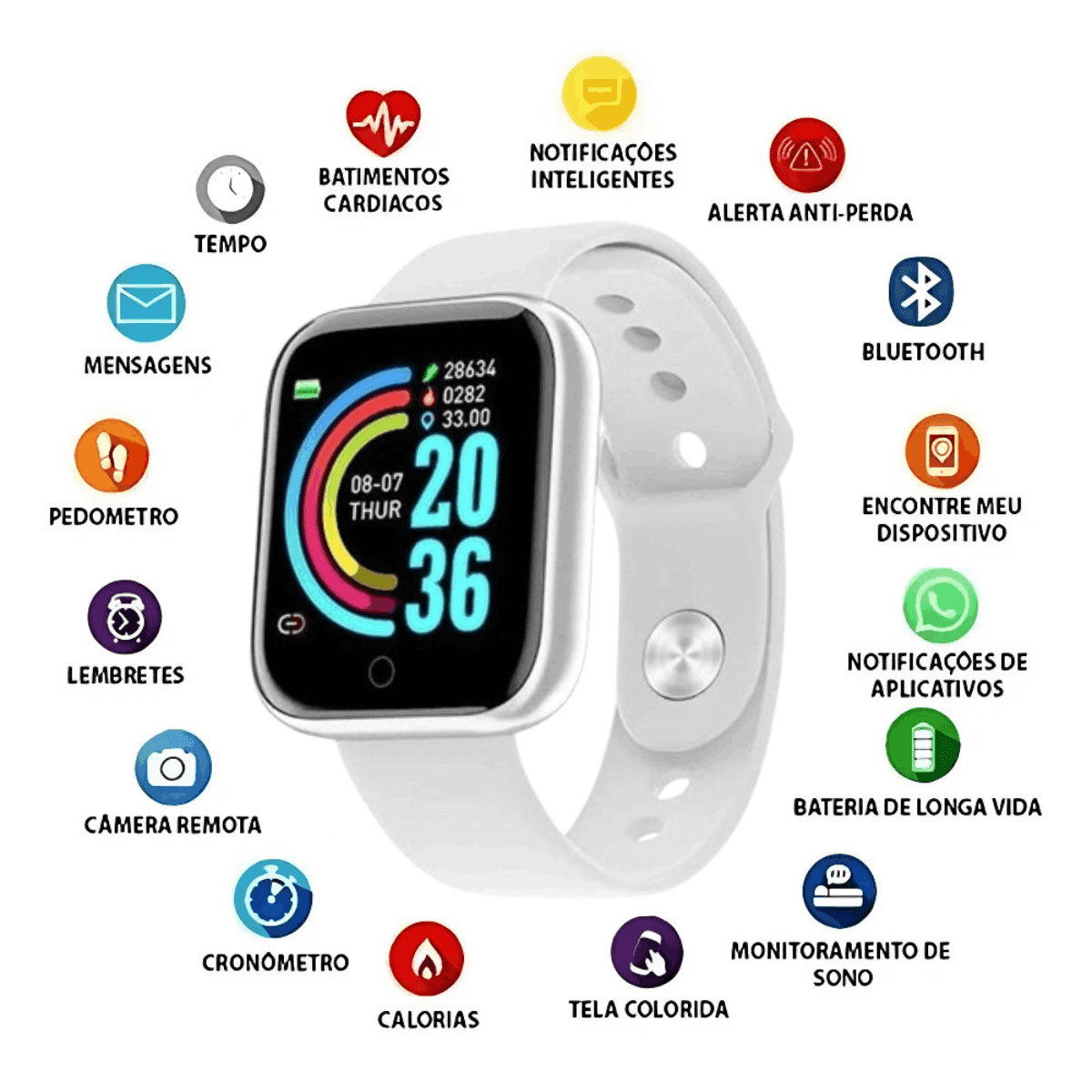 BRANCO - D20 - Relógio Inteligente 6