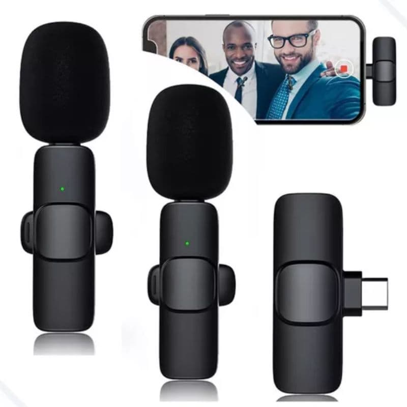 LAPELA TIPO C - Microfone Lapela Celular Sem Fio Duplo - Preto BM-221