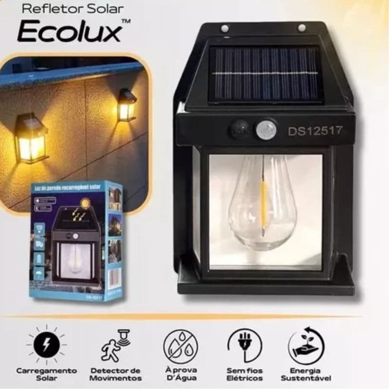 Luminária Refletor Solar LED à Prova da Água e Poeira IP65 Sensor De Movimentos Parede - Luz Quente